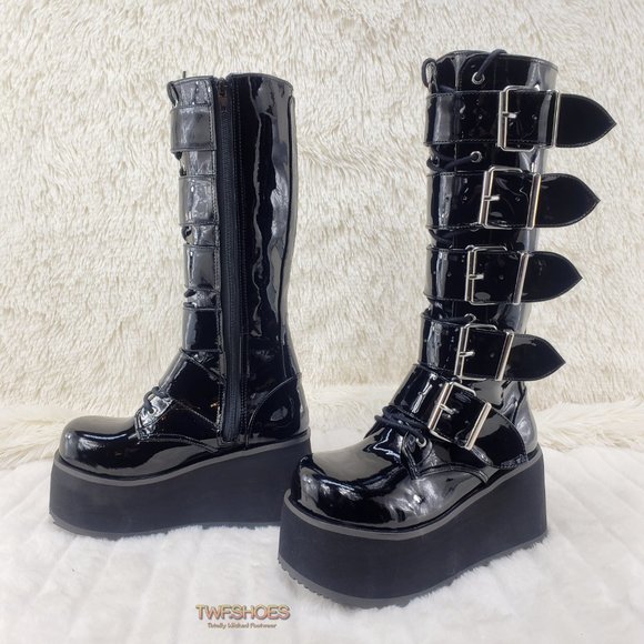 Brand New Trashville 518 Platform Goth Mens Knee Boots Patent main image 2